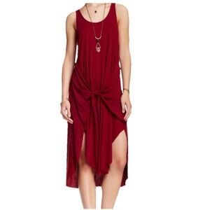 Free People Burgundy Tie Front Draped Back in Town Tank Dress Boho Racerback L